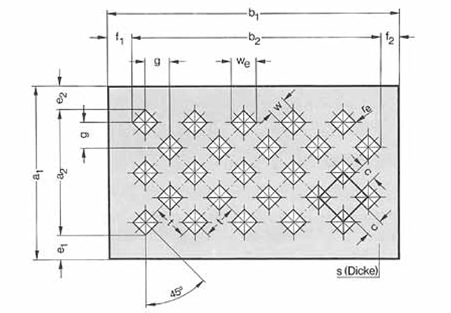 Quadratlochung in diagonal versetzten Reihen