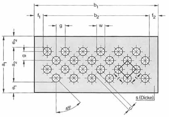 Rundlochung in diagonal versetzten Reihen